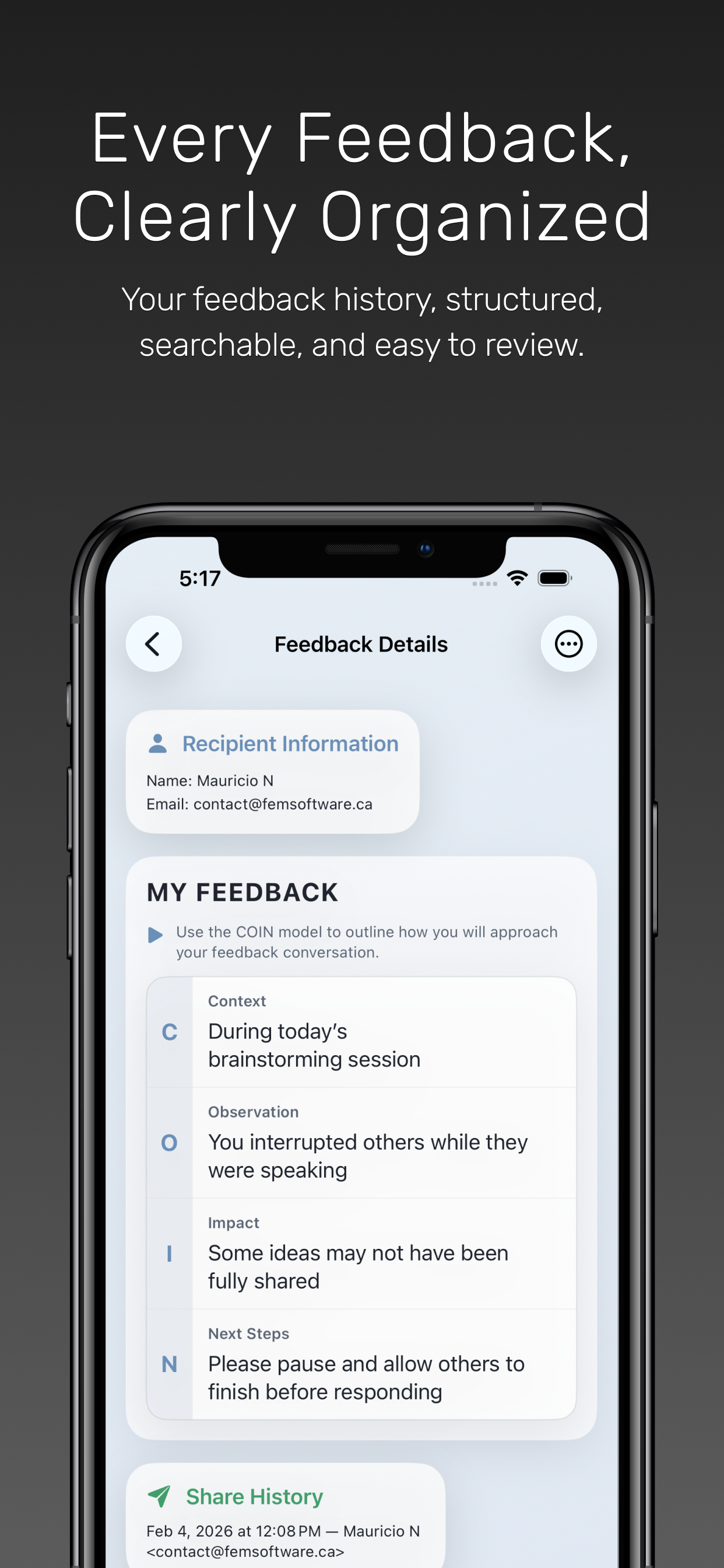 COIN Feedback screen 3